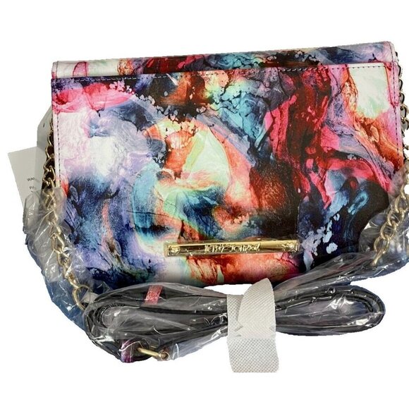 Betsey Johnson Colorful Print Bow Detail Snap Zip Logo Lining Crossbody Handbag - Picture 4 of 7